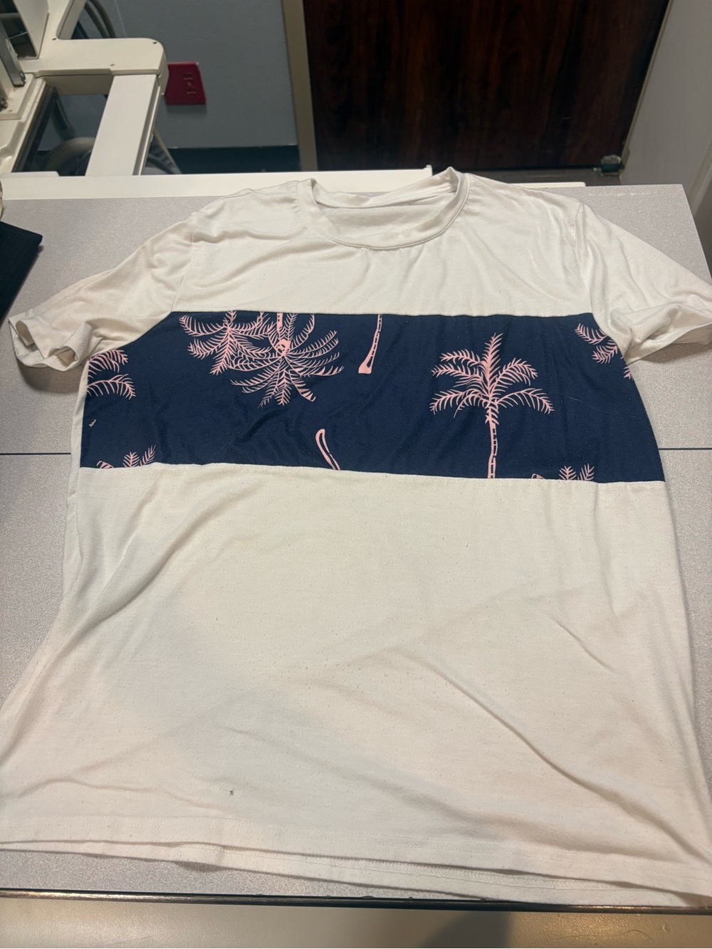 SHEIN White Short-Sleeve Tee with Navy & Pink Palm Band